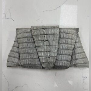 Juliette Jake Genuine Croc Tail Clutch in Grey